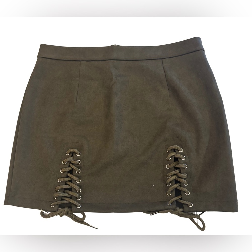 NWOT Olive Green Lace-Up Mini Skirt